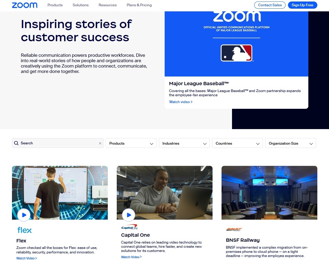 Zoom's customer stories page
